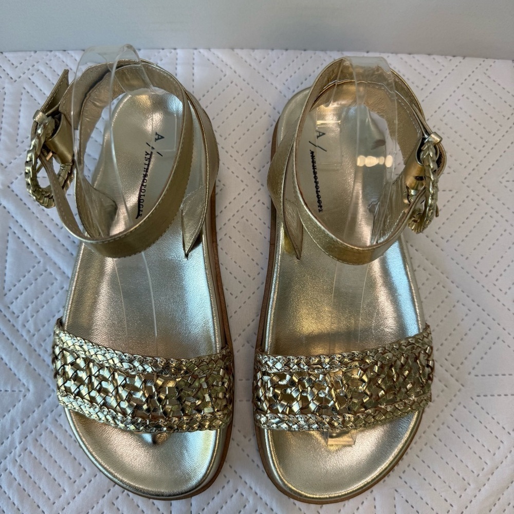 Anthropologie Woven Sandals In Gold Size 39 - Picture 2 of 10